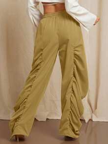 Vixey Ruched Wide Leg Drawstring Waist Woven Casual Office Pants, Business Casual Woman, Brunch