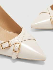 CUCCOO BIZCHIC Women's Pointed Toe Buckle Design Fashionable High Heels, Versatile For Daily Wear For Christmas Spring Shoes - Beige - View 8