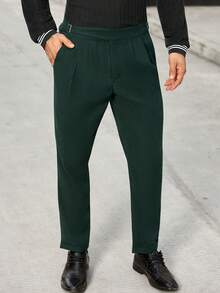 Manfinity Bizformal Pantalones rectos y sueltos de unicolor con pliegues para oficina para hombres - Verde - Ver 3