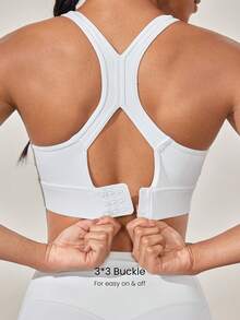 FeatherFit™-Sculpt V Neck Racerback Sports Bra Tank Top Medium Support Workout Gym  Spring Summer - White - View 3