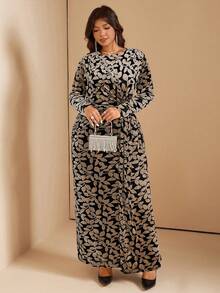 Comfylo Plus Size Velvet Twist Waist Bodycon Dress Dress Modest Zeylah Dress Moftif Dresses For Women Velvet Dress For Women Long Sleeve Maxi Dress Women - Apricot - View 5