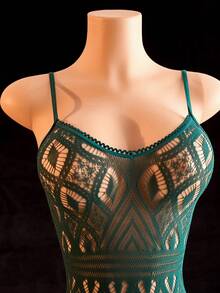 ChaseTheNight 1pc Women's Sexy Animal Print Camisole Bodysuit - Dark Green - View 5