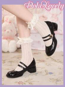 Dola Lovely 女士基本款黑色圆头粗跟玛丽珍平底鞋，适合万圣节、圣诞节、感恩节 - 黑色 - 查看 1