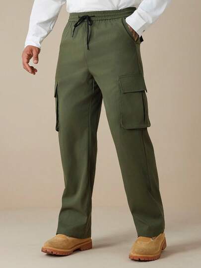 Manfinity Nomadique Manfinity Men's Shirt Set, Black, Regular Fit, Manfinity CasualCool, 68.00 CNY Army Pants Olive Green Pants Men Utility Pants Manfinity Men Cargo Pants Cargos For Men