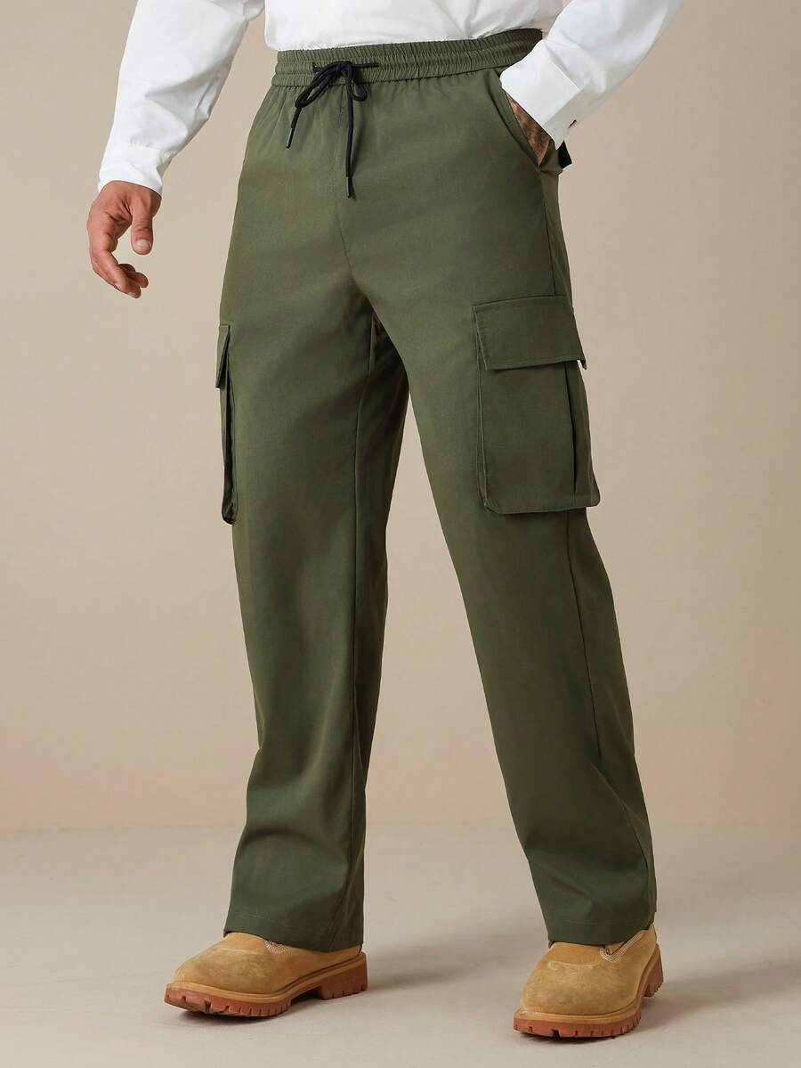 Manfinity Nomadique Manfinity Men's Shirt Set, Black, Regular Fit, Manfinity CasualCool, 68.00 CNY Army Pants Olive Green Pants Men Utility Pants Manfinity Men Cargo Pants Cargos For Men - Army Green - View 1