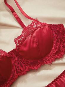 Charlaine Burgundy Balconette Bra Set,Summer Women's Lingerie With Steel Rings,Lift & Enhance,1/2 Cup,Lace Patchwork,Satin, French,Refined For Vacation - Burgundy - View 4