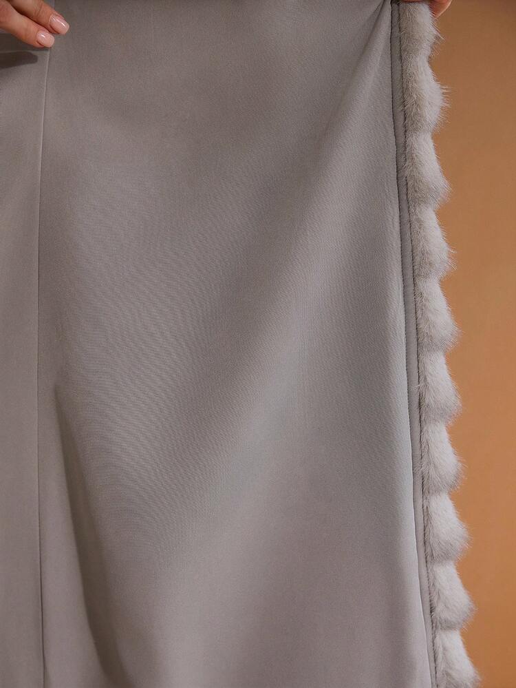 CONTRAST RIBBED FAUX FUR OVERCOAT WITH BELT