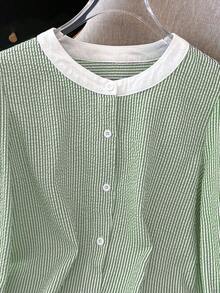 Franclia Striped Color Block Casual Commuter Minimalist Style Women Top - Multicolor - View 6