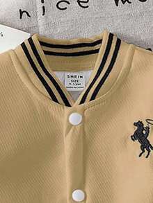 SHEIN 男婴纯色刺绣Logo保暖外套+弹力腰保暖裤两件套，舒适保暖面料，轻便外套，纯色设计，适合秋冬季日常穿着、上学、运动和户外活动 - 彩色 - 查看 4