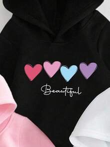 3件套 女童舒适秋冬休闲时尚创意个性清新简约可爱卡哇伊彩色爱心蒲公英图案字母印花套头卫衣 - 彩色 - 查看 3