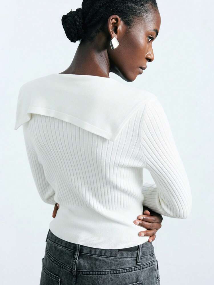 SHEIN Maija Women's Solid Color Button Ruffle Hem Long Sleeve Cropped Fitted Sweater, Versatile For Urban Commute, Business Casual, Office Wear, Elegant Party, Dating, Summer