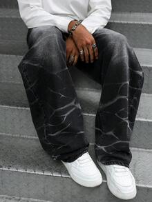 PAVTROS 男士时尚宽松休闲百搭直筒牛仔裤 - 黑色 - 查看 1