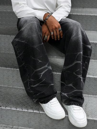 PAVTROS Men's Fashion Loose Casual Versatile Straight Leg Jeans Black Baggy Jeans Men Street Wear Pants