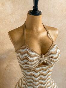 Soleia 性感吊带镂空金属海星紧身连衣裙，露背系带度假连衣裙，适合假日、约会、下午茶、音乐节、波西米亚风、海滩度假、夏季等场合。 - 彩色 - 查看 4