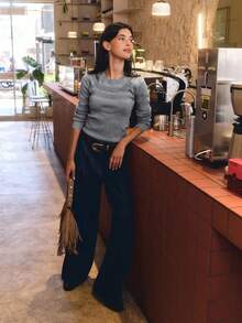 Nöista Grey Cold Shoulder Knit Top Sweater,Slim Fit Ribbed Texture Elegant Soft Stretchy Fabric For Autumn,Casual Night Out,Winter Holiday Parties - Grey - View 5