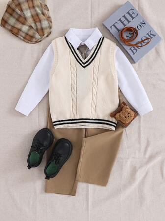 PrepCrw 男童学院风扭花V领针织背心