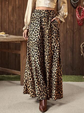 Lyxana Pantalones de pierna ancha con estampado de leopardo y cintura alta, adecuados para uso casual, vacaciones y atuendo de maestro "LanaWest"