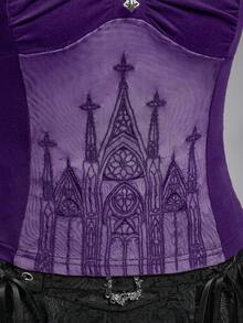 Mặt dây chuyền hình thánh giá kiểu Gothic, phối ren lãng mạn, chất liệu nhung, dành cho nữ. - Màu tím - Xem 5