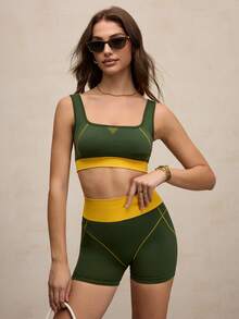Activina Women's Contrast Color Everyday Fitness Sports Bra Color Block Sports Bra - Green - View 5