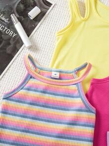 SHEIN Young Girl Casual Versatile Simple Tank Top, Summer - Multicolor - View 7