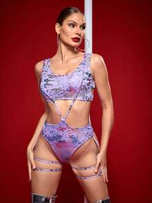 Menodora SHEIN Sport 女士迷彩印花文胸内裤套装，其他舞蹈服