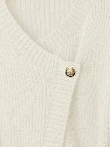 GlowEve Nuevo cárdigan de cuello en V para mujer, estilo europeo y americano con bloques de color, versátil, top de punto de moda minimalista - Albaricoque - Ver 6