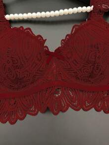 Miss Vinta 女士蕾丝边性感钢圈聚拢文胸 - 酒紅色 - 查看 6