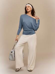 Áo thun dài tay nhún bèo tay cánh dơi thời trang dành cho nữ - Màu xanh lam - Xem 4