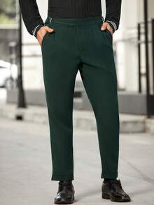 Manfinity Bizformal Pantalones rectos y sueltos de unicolor con pliegues para oficina para hombres - Verde - Ver 5