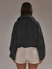 Musera Sport Funnel Neck Seam Detail Zip Through Jacket Padel Autumn Fall Winter Activewear Sport Gym Workout Alloy - Grey - View 4