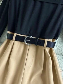 Franclia Spring/Autumn Fashion New Arrivals: Elegant Women's Jumpsuit, Featuring An Off-The-Shoulder Knitted Black Top And Contrasting Khaki Wide-Leg Trousers. - Multicolor - View 5