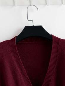 GlowEve New Elegant Button Decor Pullover Sweater, Minimalist European & American Style Fashion Knit Top - Burgundy - View 3