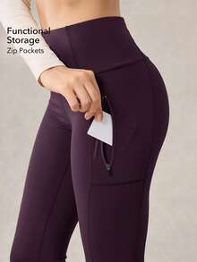 OutZeal Mallas moradas para exteriores con control de abdomen, secado rápido y bolsillo con cremallera para mujer, ideales para senderismo y camping - Morado - Ver 4