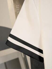 Resyla 女士蝴蝶结短袖休闲上衣，黑白撞色图案设计，时尚户外服饰 - 白色 - 查看 3