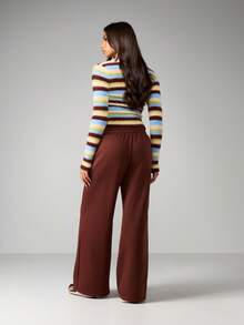 MISSGUIDED Wide Leg Drawstring Joggers Relaxed Fit Elastic Waist Casual Sweatpants Loose Comfortable Fall Winter Lounge Pants - Brown - View 2