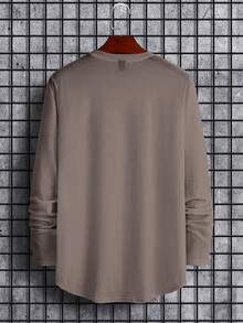 Manfinity Homme 男士休闲日常通勤简约百搭字母印花长袖T恤，春秋季 - 駝色 - 查看 2