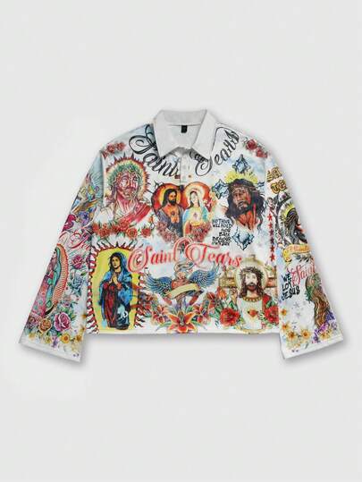 Street Life Men's Printed Long Sleeve Striped Polo Collar T-Shirt, Casual College Style Top