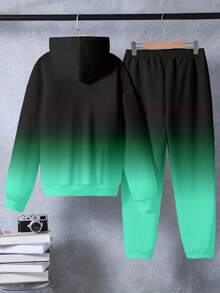 青少年男孩字母印花渐变连帽衫和运动裤休闲套装 - 彩色 - 查看 2