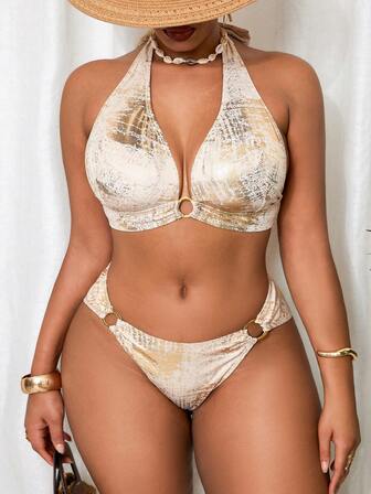 Slaydiva Conjunto de 2 piezas de ropa de playa/traje de baño elegante y de moda para mujer de talla grande