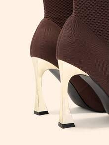 CUCCOO BASICS Damen Kaffeefarben Spitze Stiletto High Heel Elastisch Gestrickt Atmungsaktiv Schlank Bein Overknee Stiefel, Schwarz