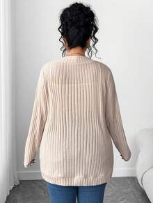 SHEIN PETITE CURVE Plus Size Solid Color Ribbed Pocket Casual Long Sleeve Jacket - Apricot - View 2