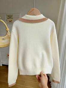 Genkimix Kids Tween Girl Rhombus Pattern Bow Knit Cardigan, Autumn/Winter - Apricot - View 2