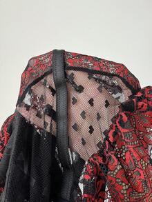 NU&NOW Chic Plus Size Black And Red Lace Semi-Sheer Bodysuit With Short Sleeves Flattering And Alluring Lingerie - Black - View 7