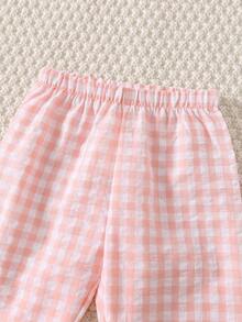 Cozy Pixies 2pcs Baby Girl Cartoon Bear Patch Pattern Lapel Long Sleeve Cardigan Top And Elastic Waist Pants Set - Pink - View 6