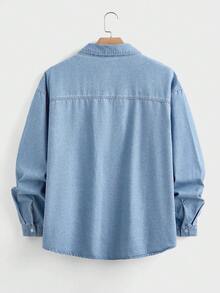 EASEVO 加大码男士长袖单排扣休闲口袋牛仔衬衫