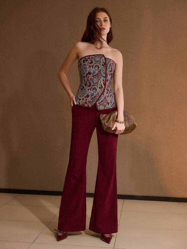 CORDUROY FLARED LEG PANTS WITH SLANT POCKETS