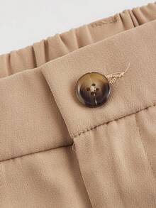 SHEIN MOD Khaki Wide Leg Pants With Belt For Plus Size Women, Retro Style In Fall/Winter - Coffee Brown - View 3