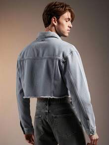 FeverCity Men's Black Jacket, Fashionable Lapel Stylish Short Jacket - Light Wash - View 2