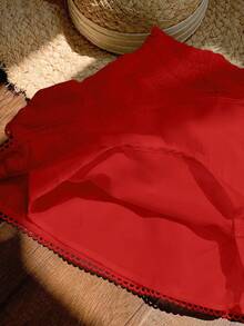 Comfortcana Women's Solid Color Elastic Waist Double Ruffle Hem Fashionable Skirt - Red - View 8