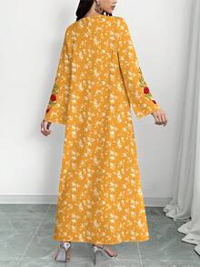 SHEIN Najma 女士花卉植物数码印花优雅圆领长袖睡袍，春秋季 - 彩色 - 查看 2